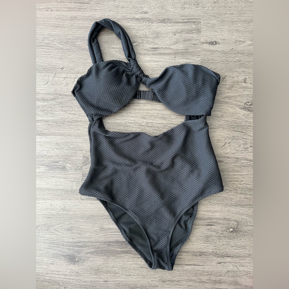 Aerie Swim! Black Textured Halter Bikini Top